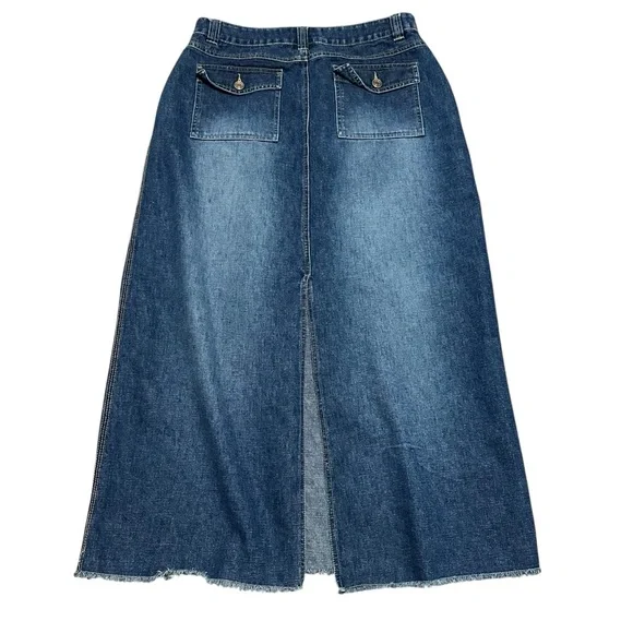 Vintage Y2K No Boundaries Blue denim maxi skirt with pockets size 11 - Picture 2 of 8